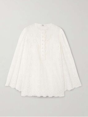 NWT CHLOE SZ 42 / US 10 Scalloped Eyelet-Embroidered Mini Shift Dress